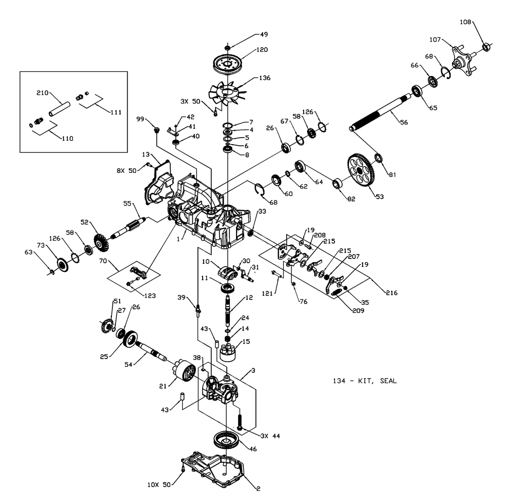 Transmission Rh Diagram and Parts List for Z-FORCE15 53AA5D2L100 Cub Cadet Lawn Tractor